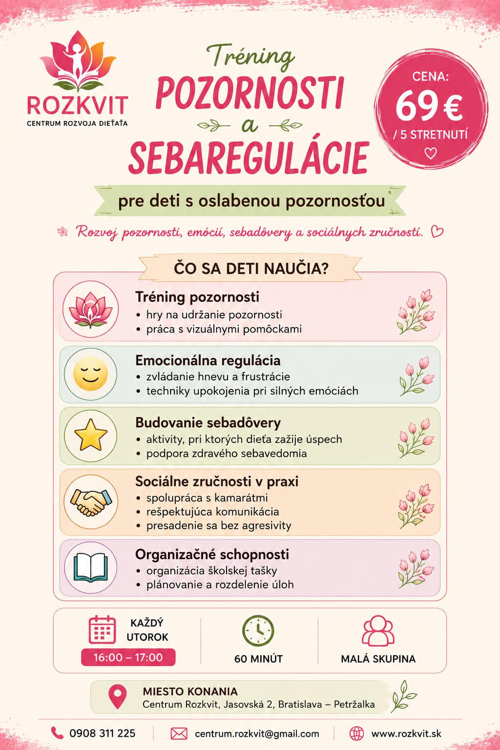 Tréning pozornosti a sebaregulácie – leták Centrum Rozkvit