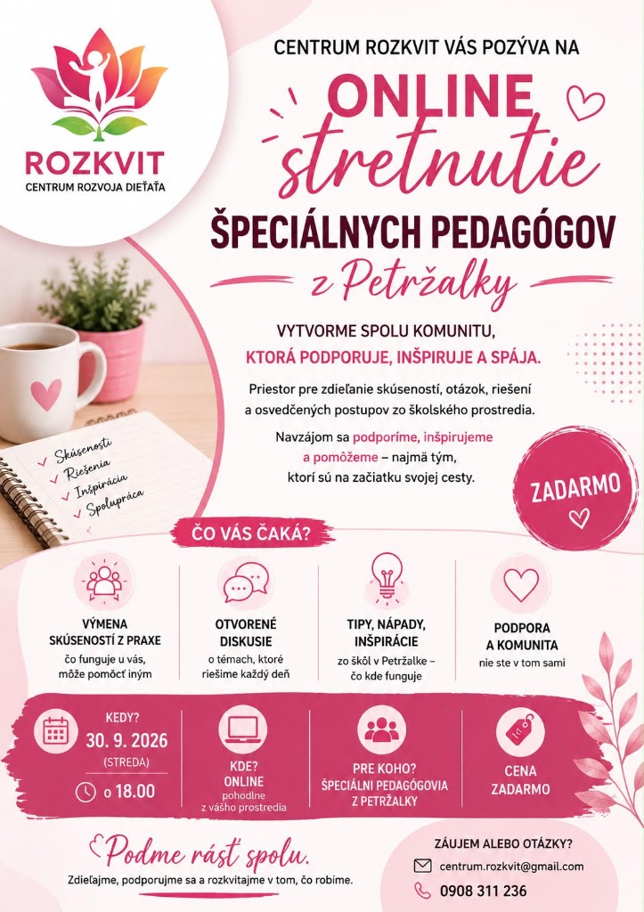 Online stretnutie špeciálnych pedagógov z Petržalky – leták Centrum Rozkvit